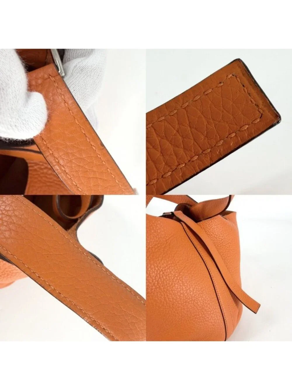 Hermes Handbag Picotin PM Leather Orange Silver
